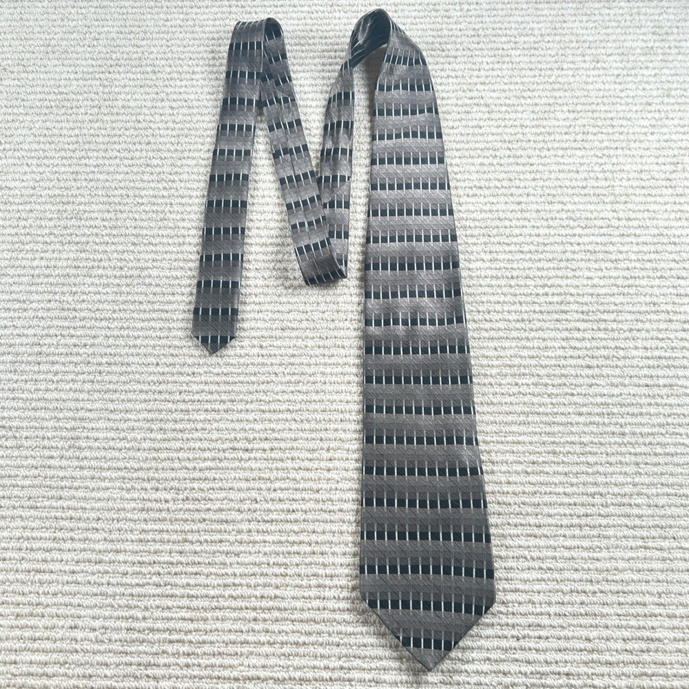 VTG Enrico Guccini Silk Tie Mens OS 90s Brown Black Geometric Executive Office